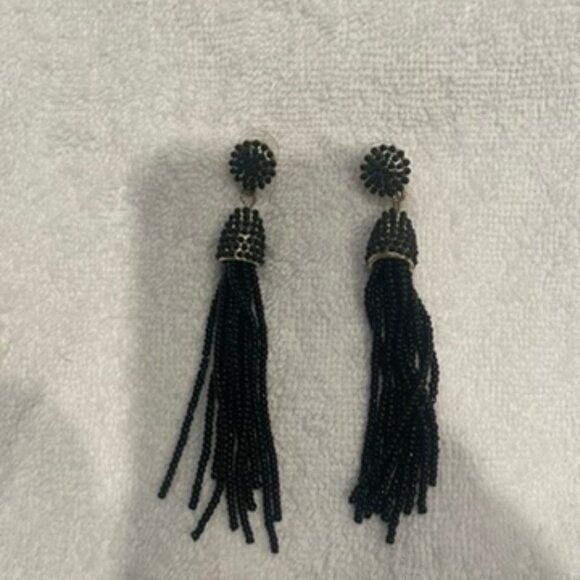 Black Beaded and Gold Tone Tassle Earrings - Picture 2 of 6